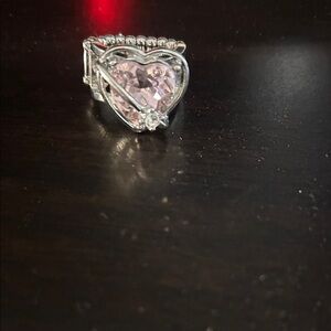 Heart-Shaped Pink Stone Silver Ring